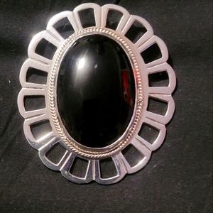 Sterling onyx necklace brooch